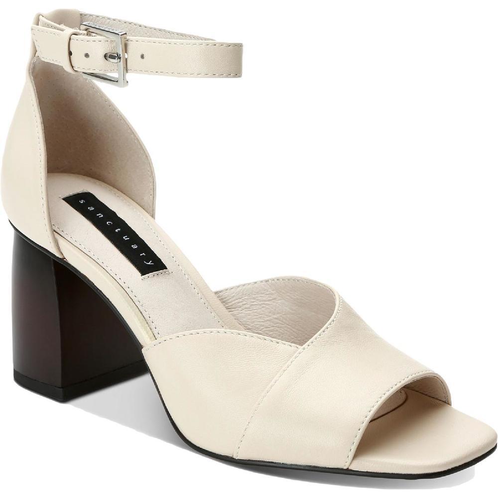 Sanctuary Womens Roll White Leather Ankle Strap Open Toe Dress Heels Shoes NWT